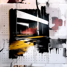 Minimal abstract oil paintings graffiti in a desolate 1960s carpark concrete fragments and road markings. Broken pipes on fire. Blurry outlines. In the style of Justin Mortimer and Francis Bacon.