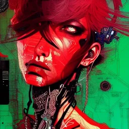 beautiful punk girl, hyper detailed, hyperdetailed, intricately detailed, illustration by <kilian eng> <Yoji Shinkawa>, darkred tones,