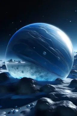 make a icy planet thats in focus and a star in the backround make it realistic