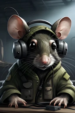 happpy rat with a headset on from the game tarkov and a vacum