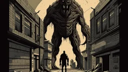 devouring the human soul, a weird, strange, shadow standing in front of a building, magical soviet town, gigantic creature, graphic novel cover art, , strong shadows), wartorn, gigantic, take cover, photo of, 1km tall, neighborhood, prey, necromancy,