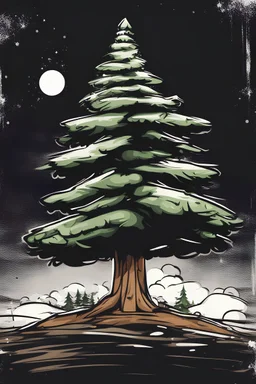 A cartoon-style image of a pine tree, Christmas tree, graffiti style.