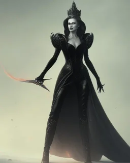 evil queen in black leather gown, busty, cleavage, angry, emperious, 8k resolution concept art portrait by Greg Rutkowski,