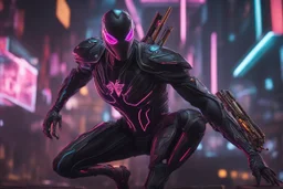 Machine symbiote in 8k cyberpunk drawing, jhin model, Halloween theme, neon lights, intricate details, highly detailed, high details, detailed portrait, masterpiece,ultra detailed, ultra quality