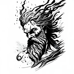 Tatto design, zeus black ink, outline, black ink, tatto design, white background.