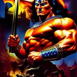 portrait oil on canvas, Conan ,comic book cover, mystical colors,insanely detailed,realistic,intrincate detail, 16k resolution, masterpiece,Frank Frazetta,Alex Horley, Simon Bisley.