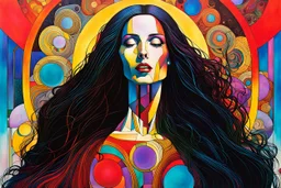 Create chaotic abstract cubist full body religious triptych depicting a post apocalyptic, Gothpunk Saint Mary Magdalene , with highly detailed facial features, in the style of Bill Sienkiewicz, Philippe Druillet, Gustav Klimt, and Jean Giraud Moebius, precisely drawn, colored and inked