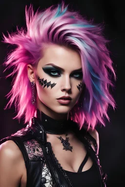 Gorgeous PunkRocker girl,with high details, style photography coloursfull glowing abstracts