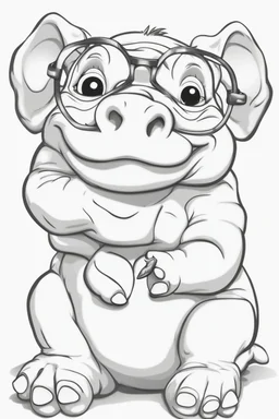 Outline art for cute coloring pages with Hippopotamus with glasses, full body, white background, sketch style, only use outline, clean line art, no shadows and clear and well outlined.