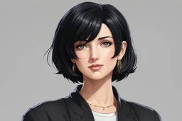 Monica Geller in 8k 2D anime artstyle, short black hair, close picture, intricate details, highly detailed, high details, detailed portrait, masterpiece,ultra detailed, ultra quality