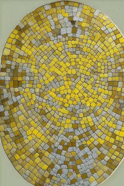 mosaic of round stones depicting a yellow tower