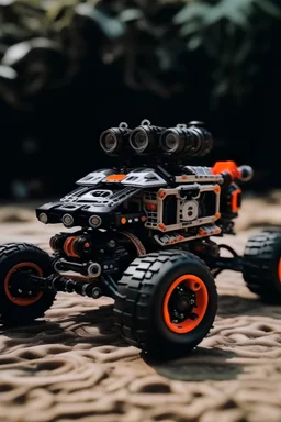 an rc car with two motors on his side having two layers with connecting camera on it