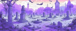 A light purple graveyard with ghosts painted by Zosan