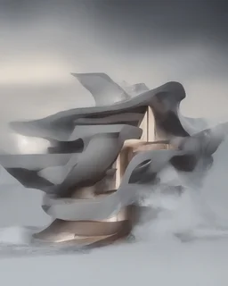 casa pequeña en una pendiente, ciencia ficción, estilo Zaha Hadid, calidad ultra, arte digital 3D, 8k