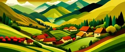 Crea una imagen de un paisaje colombiano inspirado en las montañas, pueblos, cafe y demas bellezas