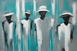Turquoise, white, and grey Abstract painting, people, impressionism painting