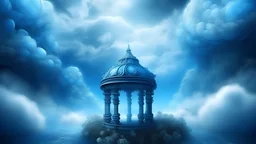 Dreamy representation of a magical bluecrytal well in the clouds