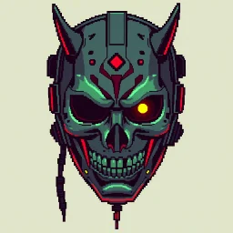8 bit pixelart cyberpunk,Hannya-Maske, Comic style