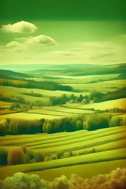 Vast countryside view in post-collage style