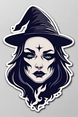 A minimalistic fantasy sticker of a witch's face