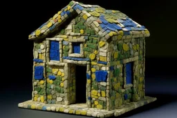 A green house made out of spongy material designed in ancient Greek mosaics painted by Jean Dubuffet