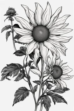 outline art of Sun eye (Heliopsis) only black and white, no colour , White background. sketch style, clean line art, white background, no shadow and clear, no people, no colour, for book