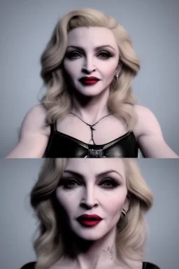 Madonna as an evil queen in leather, volumetric lighting, particles,highly detailed,cinamatic, deep colours,