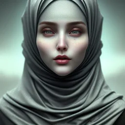 close up portrait of fog as woman in hijab, fine detail, highly intricate, modern surrealism painting, defined cracks and breaks, high-quality, volumetric lighting, 8k, ultrahd, George Grie, Marco Escobedo, Igor Morski,Brian Froud, Howard Lyon, Selina French,