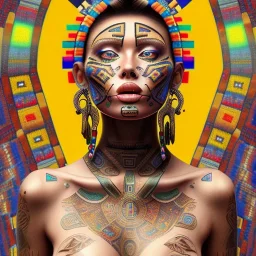 dibujo al oleo de cuerpo entero de mujer tribal Azteca bella con tatuajes estilo Gustav Klimt 4k