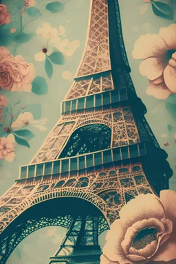 Tour Eiffel,vintage,flower,color ,pattern,4k