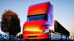 A Tesla semi-truck is parked, at the 'Sacre Coeur', in Paris. CINEMATIC. WIDE ANGLE LENS. PHOTO REAL.