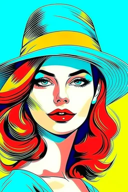 beautiful woman in hat in pop art style