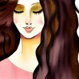 watercolor, female face, long hair, fur, shall, blush, smile, colorful