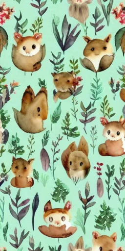 exquisite whimsical woodland watercolor, delicate woodland, cute, adorable, linen backdrop, repeating pattern