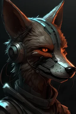 female anthropomorphic fox with scarred face, cyberpunk