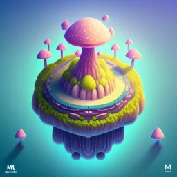 100mm photo of isometric floating island in the sky, surreal mushroom with jewels, intricate, high detail, behance, microworlds smooth, macro sharp focus, centered