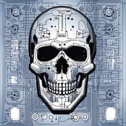 FLAT VECTOR LAYERED IMAGE OF CYBERNETIC SKULL PARTS IN A SCHEMATIC