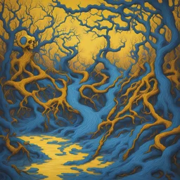 DISMEMBER Like An Ever Flowing Stream twisted creppy branches and evil skulls yellow and blue