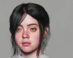 ying in the bathroom, photorealistic illustration, Billie Eilish