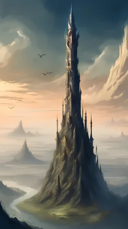 fantasy concept art, very slim tower, insanely high, higher than everything else