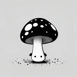 mushroom, black and white, cartoon, drawing, cute, creature, simple