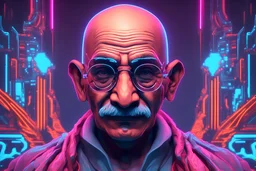 Cyberpunk Neon 3D illustration of Mahatma gandhi indian freedom fighter, Cyberpunk glow glowing illustration neon artificial technology beauty cyber, smooth 3D digital art, exquisite 3D rendering, 4K, blender, c4d, octane rendering, 3D Disney style lighting, Zbrush sculpting, highly detailed realistic fabric, concept art, high detail Zbrush