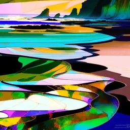 Pacific coastal tidal pools. Modifiers: fantastic view Ivan Bilibin patchwork minimalism Igor Dubovoy Yossi Kotler deeply saturated colour Alice Bailly Dramatic light and shadows mercury glass patina Svetlana Gadjieva Dark metallic tones, burnished patina clearly outlined linear forms with graceful curves Sweeping lines, bold shapes, abstracted v