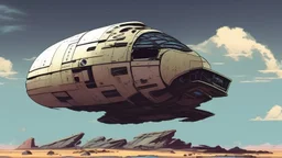 Sleek Cargo Spaceship Sitting In A Ruined Landscape