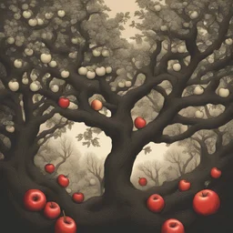 The branches that look like apples are on the side of the page and behind it is a dark forest