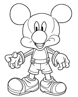 outline art for Mickey Mouse coloring page, Japanese manga style, cartoon style, cute face, white background sketch style, full body is a must, only use outline, clean line art, no shadow, bold outline