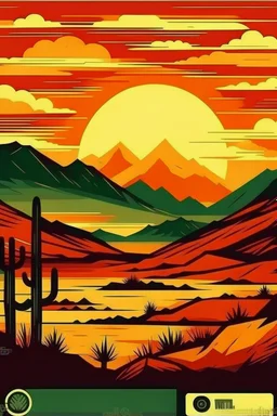 Vintage mountain desert sunset, retro poster design