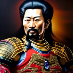 Ultra detailed fullbody Portrait in oil on canvas of Miyamoto Musashi with armor,helmet,extremely detailed digital painting,ultrarealistic skin,intense stare, extremely detailed face, crystal clear eyes, mystical colors ,perfectly centered image, perfect composition, rim light, beautiful lighting,masterpiece ,8k, stunning scene, raytracing, anatomically correct, in the style of Simon Bisley and Ohrai Noriyoshi and robert e howard and Steve Jung and Wizyakuza and uncannyknack.