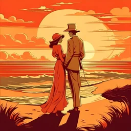love for her in the atmosphere of sunset,vintage illustrator