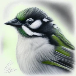 Realistic portrait drawing of a great tit